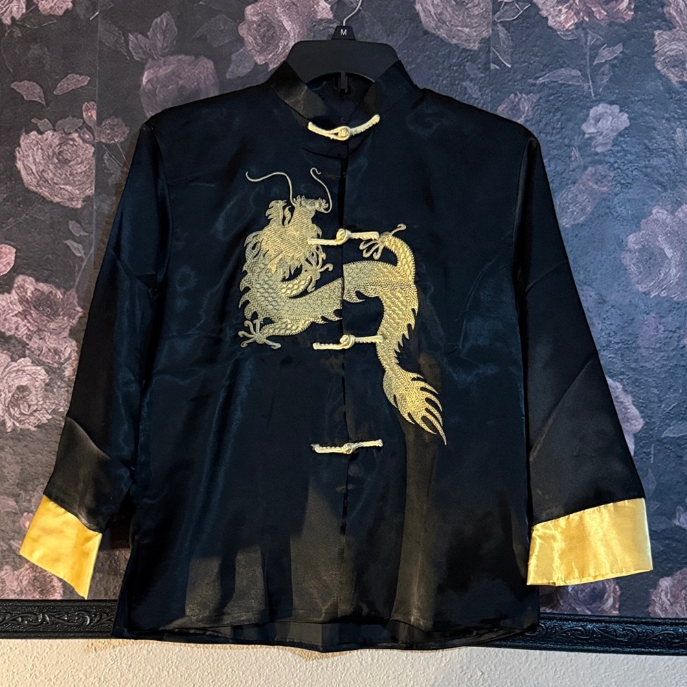 Black and Gold Dragon Embroidered Blouse